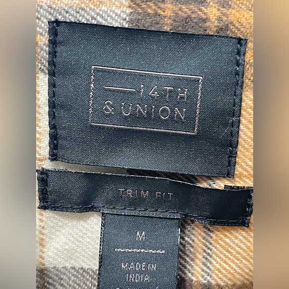 14th & Union Men’s Trim Fit  Plaid Button Front Flannel Long Sleeve Shirt Medium - Picture 7 of 8